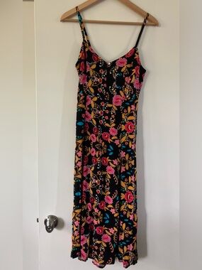 EXPRESS Floral Midi Maxi Dress Black Yellow Pink Red Blue XS